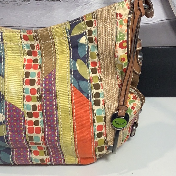 Fossil Multicolor Patchwork Fabric Bohemian Hobo Shoulder Handbag Purse - Picture 5 of 12